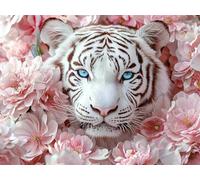 Diamond Painting Adultos Tigre Pintura de Diamante Flor, 5D DIY Diamond Painting Punto de Cruz Manualidades Adultos, Strass Bordado Mosaico Puzzle Art para Decoración Hogar Regalo 60x45cm E0-391