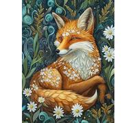 Diamond Painting Adultos Zorro DIY 5D Diamond Painting Kit Completo, Flor Punto de Cruz Diamante Manualidades, Pintura Diamante Pintura por Numeros Principiantes para Decoración Hogar 50x70cm FG-752