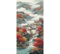 Diamond Painting Aldea, Diamond Art Bordado Punto de Cruz Kit Completo Nube Manualidades Adultos Pintura de Diamante 50 x 100cm, Cuadro Diamantes para Cuadros Decoracion Salon Modernos Regalo DZSH2905