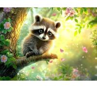 Diamond Painting Animal Diamond Painting Kit Completo, Mapache Pintura de Diamantes Kit para Adultos, DIY Punto de Cruz Cuadro Diamantes Manualidades Adultos, para Decoración del Hogar 40x50cm H-711