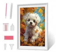 Diamond Painting Animal Perro Pintura de Diamante para Adultos y Niños, Diamond Painting Kit Completo Accesorios DIY 5D Cuadro Punto de Cruz Bordados Manualidades Decoracion Pared 70x95cm PJY1 W-N