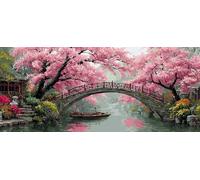 Diamond Painting áRbol, 5D Diamond Painting Adultos Bote, DIY Kit Manualidades Adultos, 5D Punto de Cruz Cuadro Diamante, DIY Pintura de Diamante Kits, Home Decoration, Primavera Decor, 70x40cm 9-9560