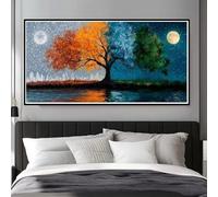 Diamond Painting Árbol de Las Cuatro Estaciones Square Drill, 5D Pintura Diamante Árbol de la Vida Diamond Painting Adultos Grande Tamaño Cuadro Diamantes para Decoración del Hogar 70x40 cm (WL160)