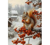 Diamond Painting Ardilla, DIY 5D Diamond Painting Kit Fruta, 5D Pintura Diamante Cuadro Diamantes DIY Full Drill Round Ricamo a Punto Croce Painting per Decorazioni Casa Pareti, Regalo 30x40cm J-4O79