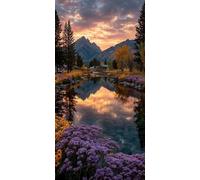 Diamond Painting Atardecer, Diamond Art Bordado Punto de Cruz Kit Completo Lago Manualidades Adultos Pintura de Diamante 50x100 cm, Cuadro Diamantes para Cuadros Decoracion Salon Modernos DZSH3965