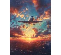 Diamond Painting Atardecer, Diamond Painting Adultos AvióN, 5D DIY Pintura de Diamante Manualidades Adultos, Cuadro Diamantes Punto de Cruz Kits, Decoración Hogar, Regalo Mujer 80X110cm R-4426