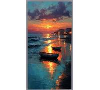 Diamond Painting Atardecer Pintura Diamante Mar Diamond Painting Adultos Niños 5D Cristal Strass Punto de Cruz Puzzle de Diamantes Manualidades Decoración de Pared del Hogar Regalos 60x120cm o19-bd4