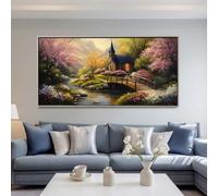 Diamond Painting Bosque de Cuento de Hadas Grande 50x25cm, 5D Casa Río Pintura de Diamante DIY Diamond Painting Kit Completo, Dibujos con Diamantes Arte para Decoración de Pared del Hogar -LR834