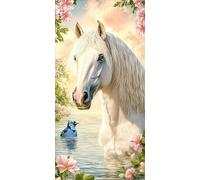 Diamond Painting Caballo, Aves Pintar por Numeros Adultos, Manualidades Adultos, Kit Bordado Principiantes, Punto De Cruz DIY Pintura Diamante, Navideña Decoración de Pared del Hogar 55x110cm W-576