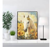 Diamond Painting Caballo, Diamond Painting Adultos Girasol Pintura de Diamante Manualidades Adultos DIY Full Drill Cuadrados Completo Strass Punto De Cruz Kit para Decoración Del Hogar 50x70cm j0-109