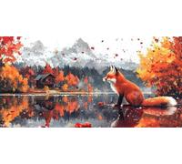 Diamond Painting Cabaña 5D Dibujos Con Diamantes, DIY Diamond Painting Adultos Zorro Pintura de Diamante Kit Manualidades NiñOs Cristal Regalo for Para DecoracióN de Pared del Hogar 50x100cm CJ0P-1019