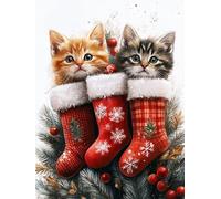 Diamond Painting CalcetíN, 5D Diamond Painting Kit Gato, DIY Cuadro Diamantes Embroidery Kit Pintura Diamante Bordado Principiantes DIY Full Drill Cuadrado Pintura Decorazioni Pareti 70x100cm O-TC802