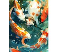 Diamond Painting carpa koi Diamond Painting Adultos, 5D Cuadro Diamantes Animal Pintura Diamante Manualidades Niños, DIY Crystal Bordado Punto de Cruz Kit Completo, Decoración Hogar 100x150cm 6X-935