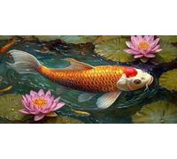 Diamond Painting Carpa Koi Grande Fiore Di Loto40x80 cm, 5D Cuadro Manualidades adultos Diamante para Completo, Paisaje Diamond Art Kit para Niños, Rhinestones Bordado Punto de Cruz DIY Decor f0j-959