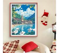 Diamond Painting Casa Diamond Painting Adultos Playa DIY Cristal de Estrás Pintura por Manualidades, Kit de Punto de Cruz, Puzzle de Diamantes, Arts and Crafts Para Navidad Decoración 60x80cm J0-147