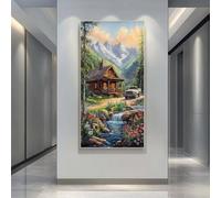 Diamond Painting Casa en el Bosque Grande 60x150cm, 5D Paisaje Fluvial Pintura de Diamante DIY Diamond Painting Kit Completo, Dibujos con Diamantes Arte para Decoración de Pared del Hogar -LR1328