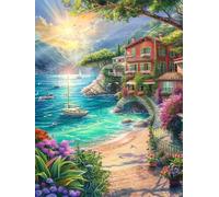 Diamond Painting Casas, 5D Diamond Painting Adultos Paisaje, DIY Manualidades Adultos Kit Punto de Cruz, Cuadro Diamantes Art Rhinestones Bordado Kit, Decoración Hogar, Regalo Mujer 60X70cm 1-6479