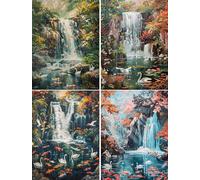 Diamond Painting Cascada, 4 Piezas Pintura Diamante para Adultos y Niños, 5D DIY Diamond Painting Kit Completo, Paisaje Diamond Art Puzzle Pinturas para Cristal Artesanía Decoración del Hogar 15x20cm