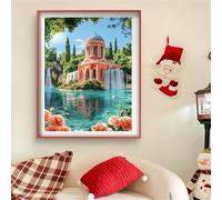 Diamond Painting Castillo Diamond Painting Adultos Lago 5D Cristal de Estrás Pintura por Manualidades, Kit de Punto de Cruz, Puzzle de Diamantes, Arts and Crafts Para Navidad Decoración 50x70cm J0-107