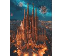 Diamond Painting Cielo estrellado, Diamond Art Bordado Punto de Cruz Kit Completo Catedral de la Sagrada Familia Manualidades Adultos Pintura de Diamante 30x40 cm, Cuadro Diamantes, Regalo ZSH-00702