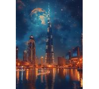 Diamond Painting Ciudad, Diamond Painting Adultos Luna, 5D DIY Pintura de Diamante Manualidades Adultos, Cuadro Diamantes Punto de Cruz Kits, Kit de Arte de Mosaico, Decoración Hogar 30x40cm J-4751
