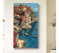 Diamond Painting Costa Amalfitana Diamond Painting Adultos, Pintura Diamante Paisaje Dibujos con Diamantes, DIY 5D Strass Punto de Cruz Manualidades Kit Completo para Decoracion Hogar 50x100cm wd17-1z
