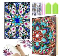 Diamond Painting Cuadernos, 2 Piezas A5 Diamond Cuaderno Set, DIY 5D Mandala Diamante Pintura Cuaderno, Cuaderno de Notas con Pintura de Diamantes, Diamond Mandala Cuaderno de Bocetos para 6-12 Años