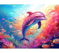 Diamond Painting Delfín 5D Diamond Painting Adultos Océano Pintura Diamante Manualidades Bordado de Punto de Cruz Kit Completo para Niños, DIY Mosaico Cristal Art Kit, Decoracion Hogar 30x50cm G-207