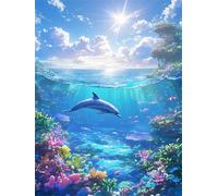 Diamond Painting Delfín 5D Diamond Painting Adultos Océano Pintura Diamante Manualidades Bordado de Punto de Cruz Kit Completo para Niños, DIY Mosaico Cristal Art Kit, Decoracion Hogar 30x40cm G-1147