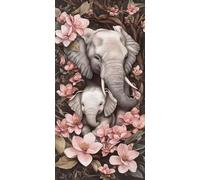 Diamond Painting Elefante, 5D Diamond Painting Kit Flor, 5D Cuadro Diamantes Embroidery Kit Pintura Diamante Bordado Principiantes DIY Full Drill Round per Decorazioni Casa, Regalo 40x80cm H-51887U