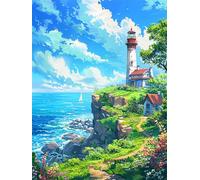 Diamond Painting Faro 5D Diamond Painting Adultos Océano Pintura Diamante Manualidades Bordado de Punto de Cruz Kit Completo para Niños, DIY Mosaico Cristal Art Kit, Decoracion Hogar 80x100cm G-1087