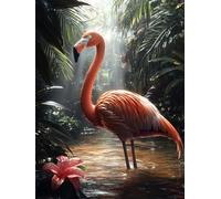 Diamond Painting Flamingo, DIY 5D Diamond Painting Kit Flor, 5D Pintura Diamante Cuadro Diamantes DIY Full Drill Round Ricamo a Punto Croce Painting per Decorazioni Casa Pareti, Regalo 50x80cm O-J484