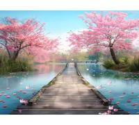 Diamond Painting flor de cerezo Manualidades Adultos Kit Punto de Cruz Paisaje Pintura de Diamante, Kit Bordado Principiantes 5D DIY Cuadro Diamantes, Cuadros Decoracion Salon Modernos, 20x30cm u-440