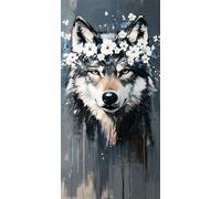 Diamond Painting Flor, Lobo Diamond Art Kit Completo Pintar con Diamantes, Pintura Diamante Manualidades Adultos Rhinestone Bordado de Punto de Cruz Principiante Para Pared Decoración 70x140cm A-1701