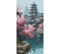 Diamond Painting flores de cerezo, Diamond Art Bordado Punto de Cruz Kit Completo Torre Manualidades Adultos Pintura de Diamante 50x100 cm, Diamantes para Cuadros Decoracion Salon Modernos DZSH3805