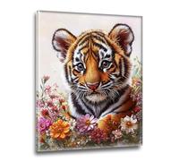 Diamond Painting Flores Tigre, Manualidades Adultos Cuadro Diamantes Kit, DIY Kit Punto de Cruz, 5D Cristal Pintura Diamante para Adultos e Niños, Decoracion Navidad de Pared Hogar 30x40cm M-s-216