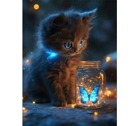 Diamond Painting Gato 5D Pintura de Diamante Mariposa Diamond Painting Kit Completo, Manualidades Adultos, DIY Redondo Taladro Pintura Diamante Para Cuadros Decoracion Salon Modernos 50x70cm X-529