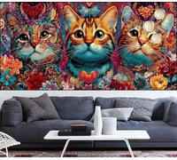 Diamond Painting Gato Diamond Painting niños Flor Pintura Diamante de Bordado para Principiantes,DIY Pintura de Diamantes Kit Completo Cristal Puzzle,Kit Punto Cruz Adultos,Decor 60x120cm VQ-1131