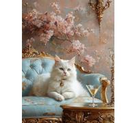 Diamond Painting Gato, DIY 5D Diamond Painting Kit Flor, 5D Pintura Diamante Cuadro Diamantes DIY Full Drill Round Ricamo a Punto Croce Painting per Decorazioni Casa Pareti, Regalo 60x90cm 3-1E58