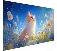 Diamond Painting gato, Pastoral Pintar por Numeros Adultos, Manualidades Adultos, Kit Bordado Principiantes, Punto De Cruz DIY Pintura Diamante, Navideña Decoración de Pared del Hogar 25x50cm W-569