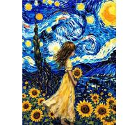 Diamond Painting Girasoles Van Gogh Pintura Diamante Adultos, 5D Diamond Painting Kit Completo, Punto de Cruz Cuadros de Diamantes, DIY Puzzle Diamantes Bordados, Decoración del Hogar 50x70cm P-214