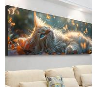 Diamond Painting Grande 105x35cm, Diamond Painting Adultos Gato Cuadro Diamantes Mariposa Pintura Diamante Manualidades Niños, DIY Crystal Bordado Punto de Cruz Kit Completo, Decoración Hogar 7X-53