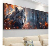 Diamond Painting Grande 105x35cm, Diamond Painting Adultos Lobo Cuadro Diamantes Hojas arce Pintura Diamante Manualidades Niños, DIY Crystal Bordado Punto de Cruz Kit Completo, Decoración Hogar 7X-39