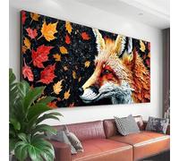 Diamond Painting Grande 75x30 cm, Zorros Diamond Painting Adultos, DIY Cuadro Diamantes Hoja de Arce Pintura Diamante Adultos, 5D Redondo Puzzle de Diamantes Punto de Cruz para Decoracion Pared S-4