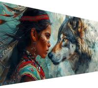 Diamond Painting Grande Indios, 5D Diamond Painting Adultos Lobo, DIY Manualidades Adultos, Dibujos con Diamantes Punto de Cruz Kits, Pintura Diamante para Decoración Hogar, Reglo Mujer 45x90cm J-7032