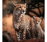 Diamond painting Guepardo Cachorro De Guepardo,5D Diamond Painting Kit Completo,DIY Cuadros de Diamantes para Adultos Niños Rhinestone Bordado Punto de Cruz Art Hogar Pared Decoración Redondo,30x30cm