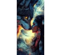 Diamond Painting Indios, Diamond Painting Adultos 70x150cm Kit Completo, 5D Cuadros Pintura de Diamantes Para Niños Lobo, DIY Diamantes Manualidades Adultos para Decoración Pared Salon Regalos C5-500