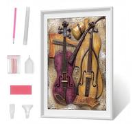 Diamond Painting Instrumentos Musicales Amarillo Pintura de Diamante para Adultos y Niños, Diamond Painting Kit Completo Accesorios Cuadro Punto de Cruz Manualidades Decoracion 50x70CM PJY1 B-7