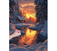 Diamond Painting Invierno Pintura de Diamantes 5D DIY, Paisajes Diamond Painting Kit Completo Manualidades Adultos, DIY Punto de Cruz Cuadros Diamantes para Decoración Hogar, Regalo, 60x80 cm, -4870