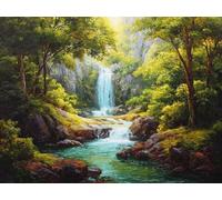 Diamond Painting Kit Completo 5D, Cascada del Valle Taladro Redondo, Lienzo Impermeable, Dibujos con Diamantes, Manualidades para Niños y Adultos, Decoración Hogareña, 90x120cm, Kit Diamantes J-717